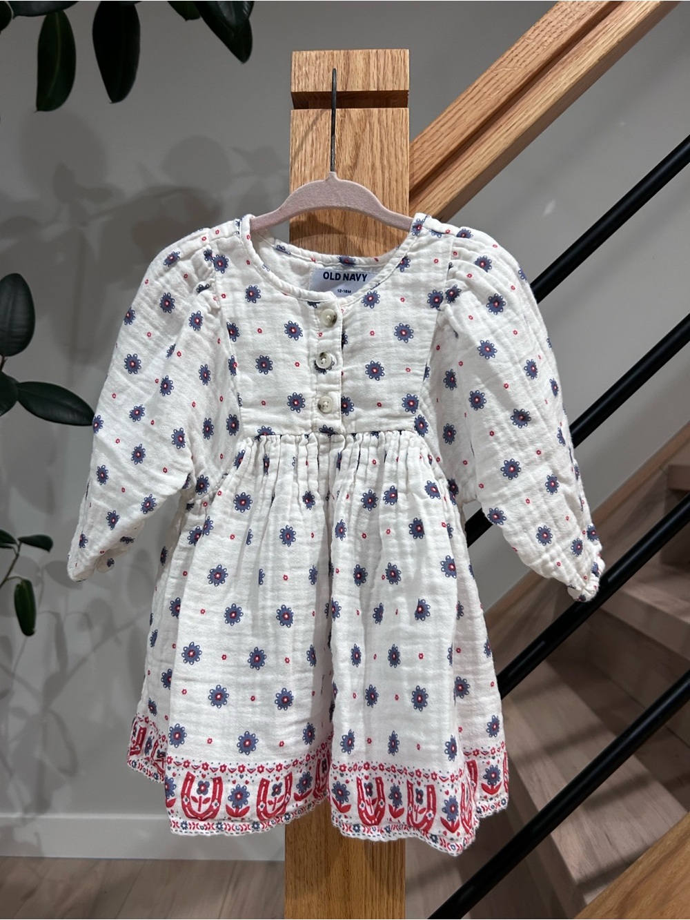 Old Navy 100% Cotton Toddler Girl White Dress with Navy Floral Print